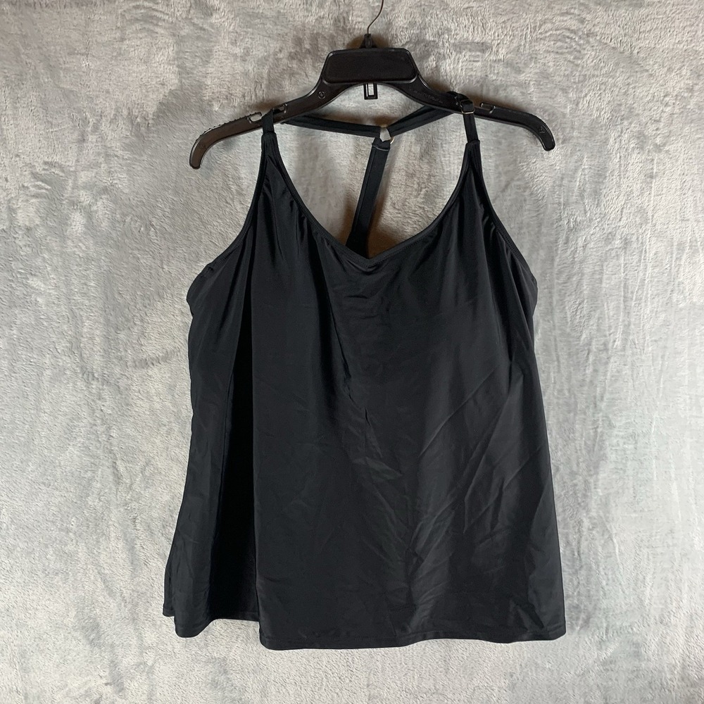 Island Escape Women's Swimsuit 16 Tankini Top Black T‎ Strap Underwire NWT